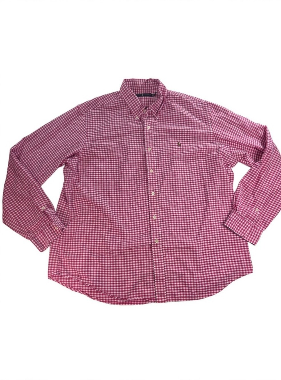 Ralph Lauren Shirt Mens XXL Pink White Gingham Check Pony 100% Cotton